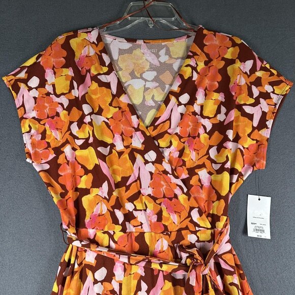 Nine West Dress Womens Large Floral V-Neck Short Sleeve Belted Wrap NWT - Picture 3 of 13
